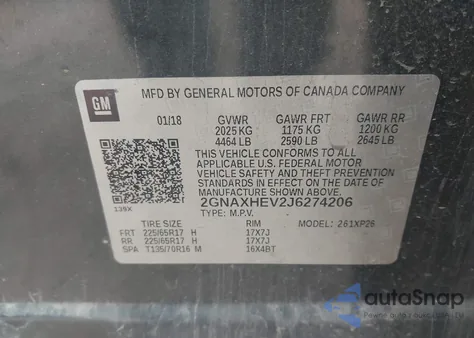 2018 Chevrolet Equinox Ls from USA, damaged, VIN 2GNAXHEV2J6274206